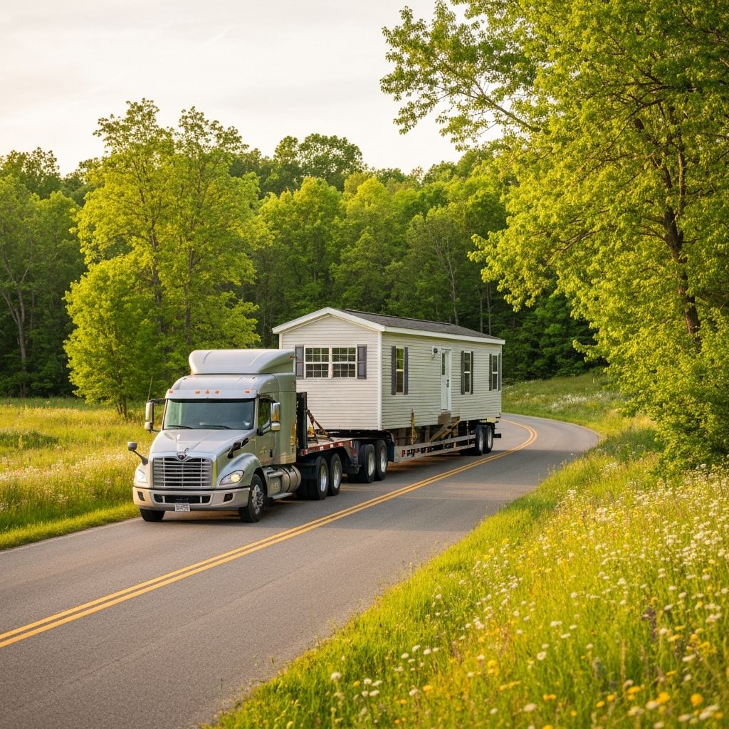 New manufactured home being delivered to fire rebuild site